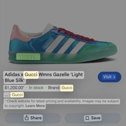 ADIDAS x GUCCI Women Gazelle Light Blue Silk Sneakers & ADIDAS x GUCCI Jersey T-Shirt
