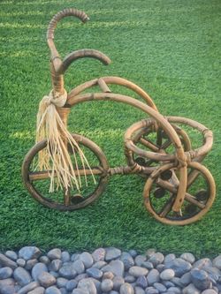 Vintage Bamboo and Rattan Tricycle Plant Holder