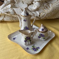 1930's Leneige porcelain minature violets tea set