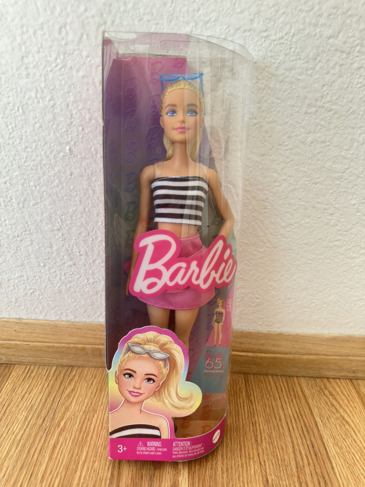 NEW Barbie Fashionistas Doll #213 Blonde w/ Striped Top Pink Skirt & Sunglasses