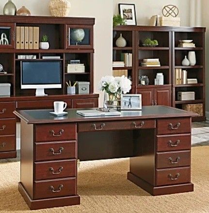 Sauder® Heritage Hill 65"W Double-Pedestal Desk, Classic Cherry