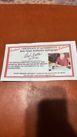 Bob Feller Autograph Certificate of Authenticity