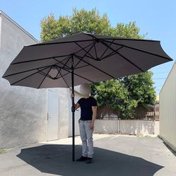 (New in box) $95 Large 15 FT Double Sided Umbrella Outdoor Patio, Red or Tan color (Weight base not included)