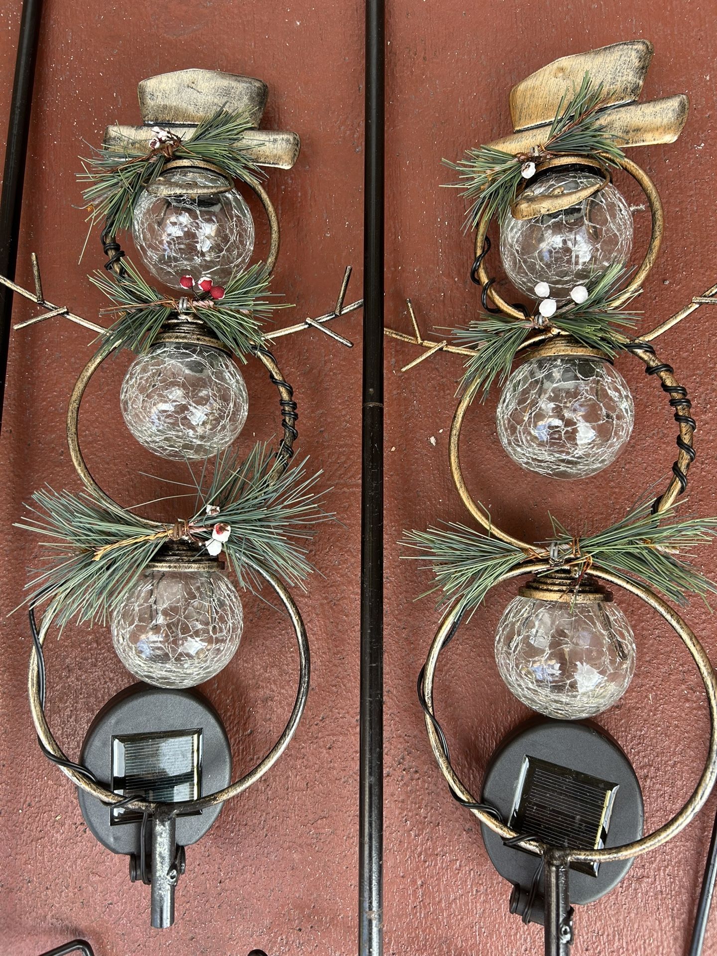 Solar Christmas Yard Decorations, Outdoor LED Solar Powered Glass Ball Lights, Snowman Set Of 2