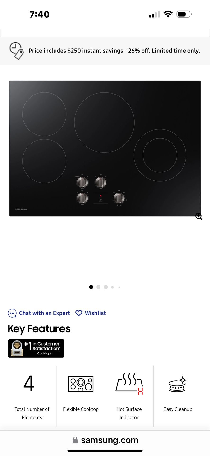 NEW SAMSUNG 30”ELECTRIC COOKTOP IN BOX WITH FACTORY WARRANTY. 7/22/24