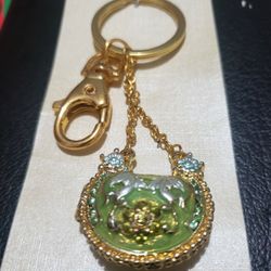 KEY RING Green And Gold Tone