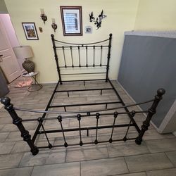 Queen bed frame with baseboard and headboard