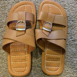 Free People Tan Buckle Slide Sandals - Size 9