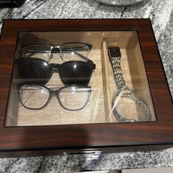 Elegant Wood And Glass Box For Jewelry Or Glasses Or Watches