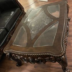 Wood & Glass End Table & Coffee Table