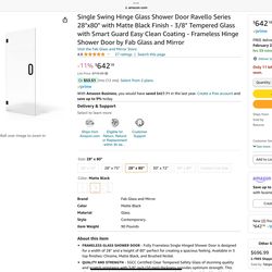 New Ravello Shower Door With Matte Black Hinges And Handle (hardware). Retails For $642… Measurements Of Door Are 28” X 80