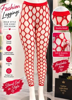 Make a Bold Fashion Statement! ❤️ Stand out in style with these stunning red fishnet leggings, featuring a unique cutout design and sparkling details.