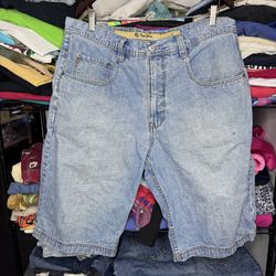 Vintage Pepe Jeans Y2K Baggy Light Wash Blue Skater Jean Shorts Sz 36 