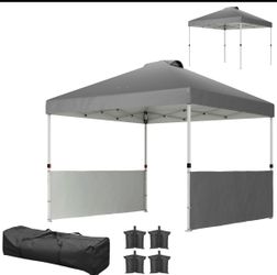 Outsunny 10' x 10' Pop Up Canopy Tent with 2 Half Sidewalls, UV50+ Instant Sun Shelter with Wheeled Carry Bag, Dark Gray