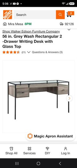Walker Edison Furniture Company

56 in. Grey Wash Rectangular 2 -Drawer Writing Desk with Glass Top