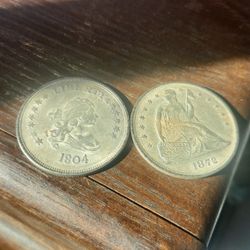 Replica Antique Silver Dollars – 1804 Draped Bust & 1872 Seated Liberty – Rare Vintage Style Coins