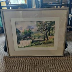 FRAMED LANDSCAPE WATERCOLOR - VINTAGE 