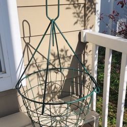 Huge Vintage Green Metal Hanging Planter 30.5" Tall Woth 18" Wide Baskets Home And Business Use.