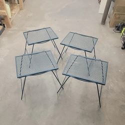 4 Vintage Mid Century Modern Green Wrought Iron Mesh Patio Tables