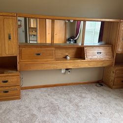 King Mirror Headboard with attached nightstands 