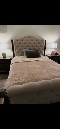 Queen Adjustable Bed Set + Mattress + 2 Marble-Top Nightstands