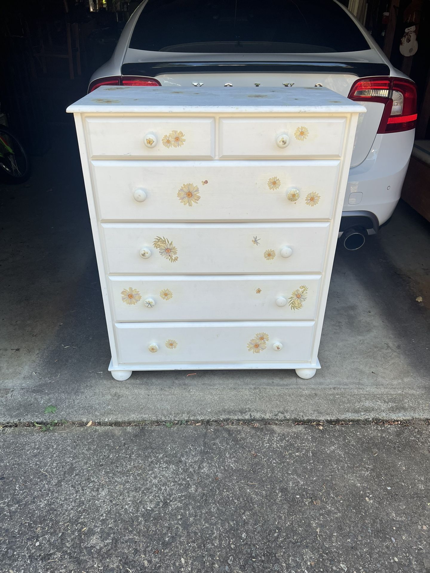 White Pine Wood Dresser w/stenciled floral & buttefly Pattern - Good Condition 