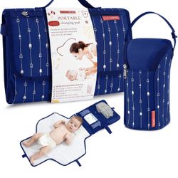 Portable Diaper Changing Pad Waterproof – B0NUS Insulated Baby Bottle Bag, 2-in-1 Diaper Clutch and Changing Mat, Wipe Clean Portable Changing Pad wit