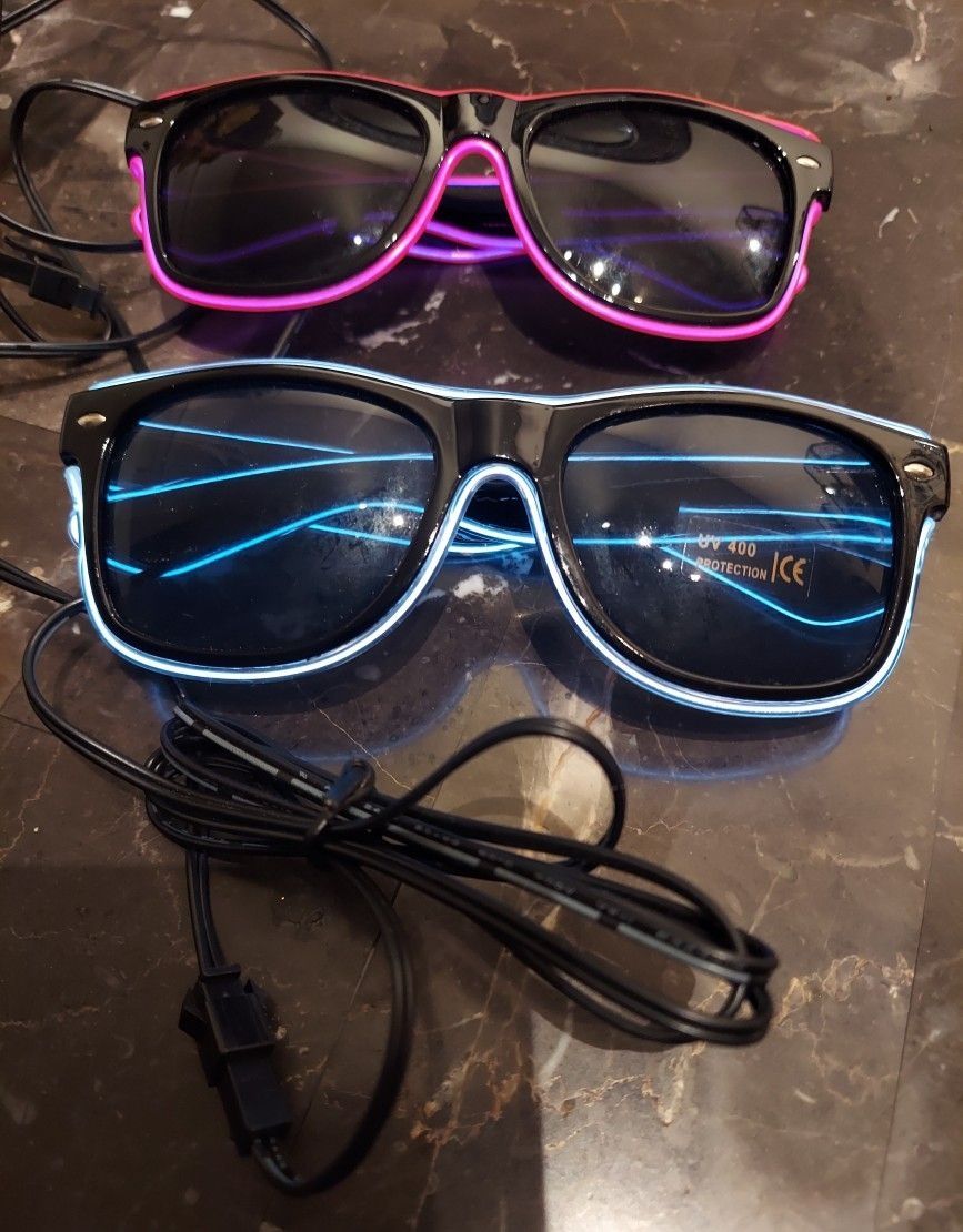  RAVE 2 GLASSES GLOW SUNGLASSES FOR PARTY ( BATTERY OPERATED ) BOTH FOR $15  