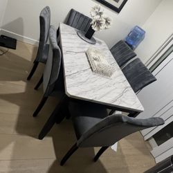 Modern Marble Dining Table - 6 Chairs 