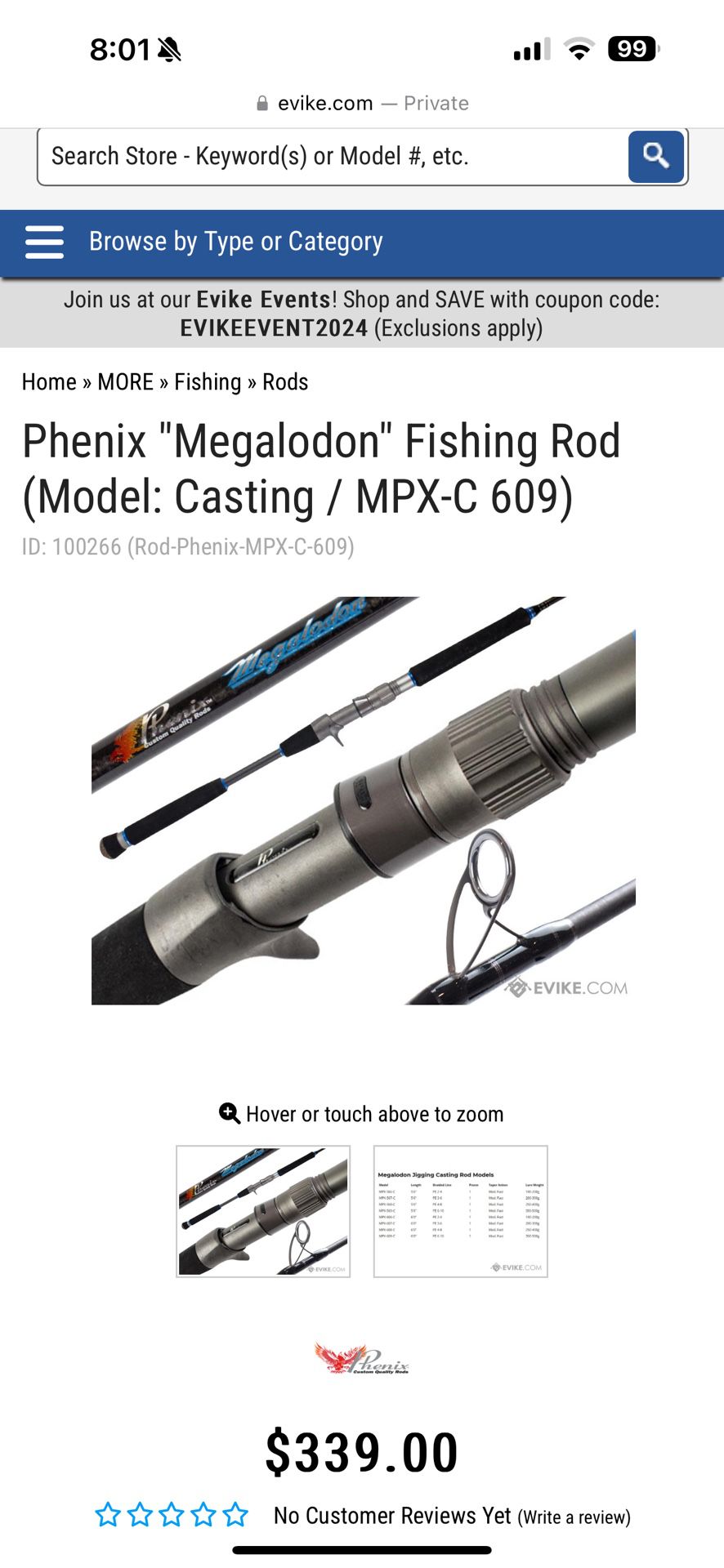 Phenix Megalodon Mpx-c 609 Jigging Rod 