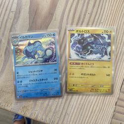 Two Pokémon cards   Thundurus Pokémon card from the Japanese set "  Palafin Pokemon card from the Japanese Shiny Treasure ex set