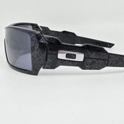 Oakley Oil Rig Sunglasses 24-001  Polished Black With Silver Ghost Text, Black Iridium