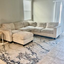 Beige sectional L Shaped With Ottoman  