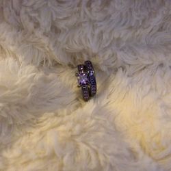 Size 7 Womens Titanium Ring Set With Purple stones