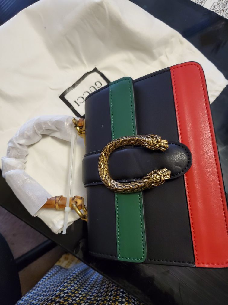 Gucci Dionysus Bamboo Black, Red and Green leather shoulder bag.