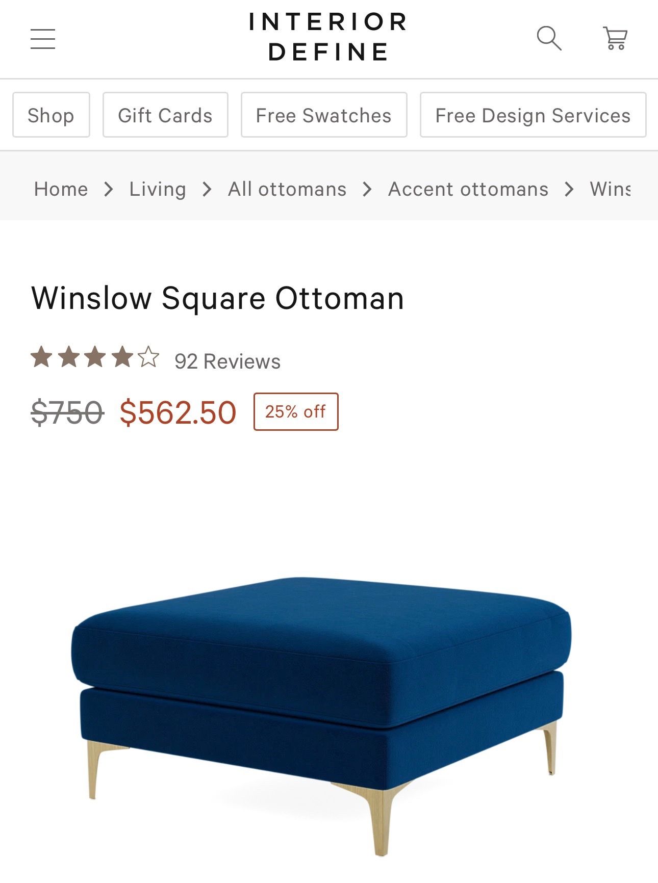 Blue velvet ottoman