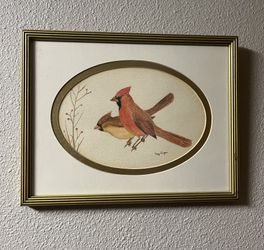  Vintage Framed  Cardinal Bird Drawing