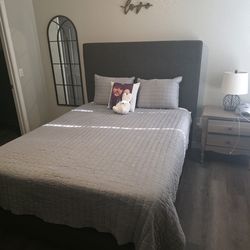 Queen Gray Upholstered Bed Frame