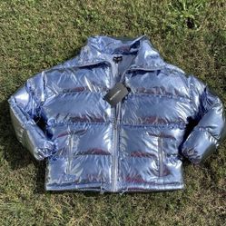 Size 12 Pretty Little Thing Silver Metallic Puffer Jacket