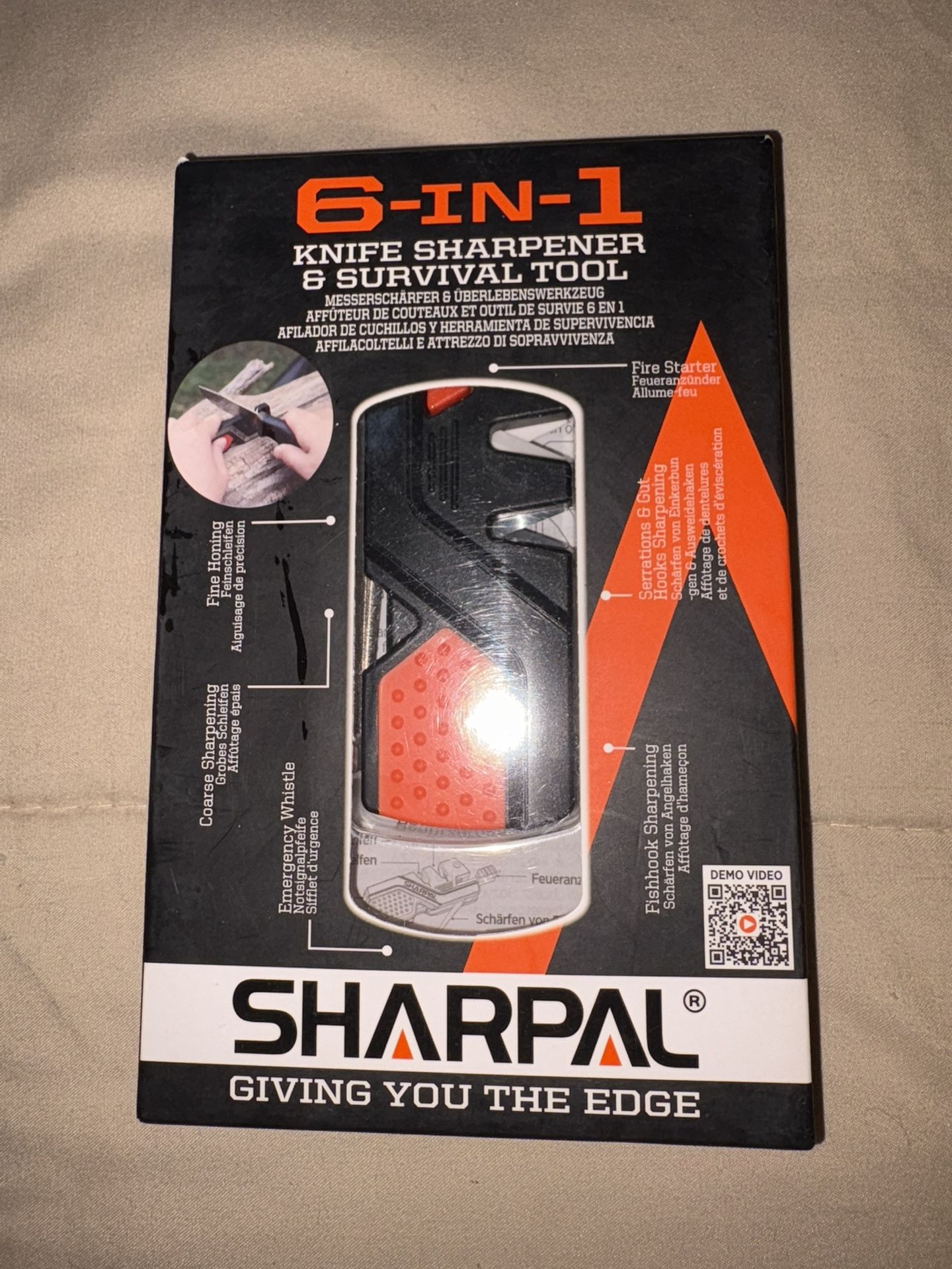 6-in-1 Pocket Knife Sharpener and Survival Tool with Fire Starter + More