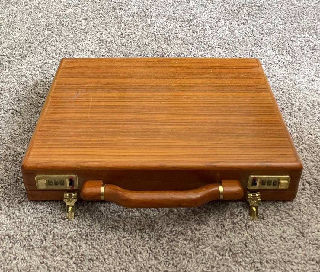 Vintage Mid Century Jeffrey Benjamin Style Wood Attache Brief Case Brass Hardware And Combination Lock