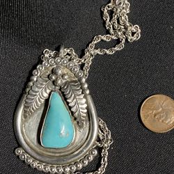 Handmade Navajo Sterling Turquoise Necklace,