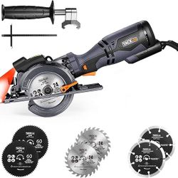 TACKLIFE Compact Circular Saw with 6 Blades (4-3/4" & 4-1/2"), Laser Guide, 5.8A, Cutting Depth 1-11/16'' (90°), 1-3/8'' (45°), Metal Handle, Versatil