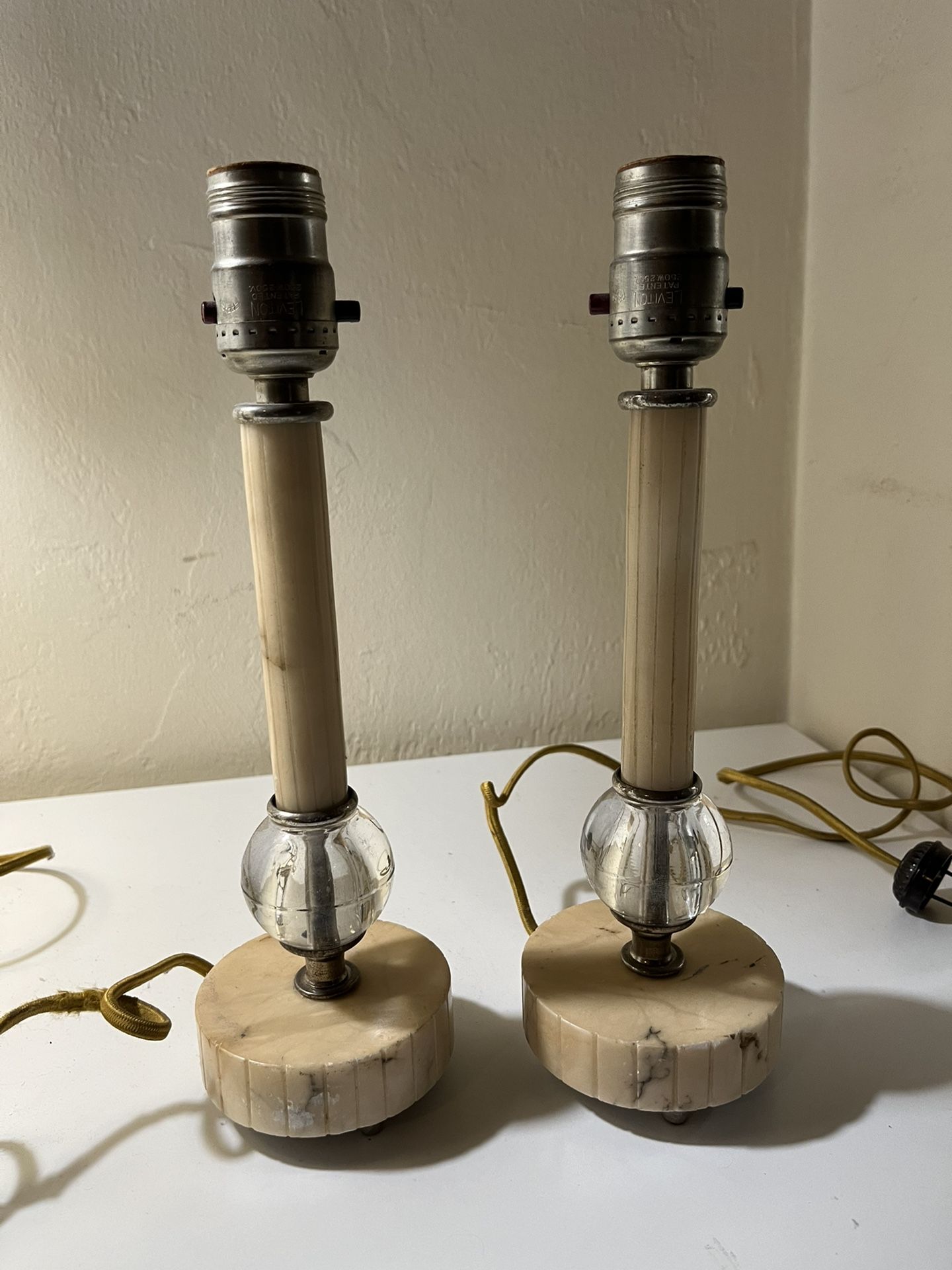 Two Vintage small art deco depression alabaster lamps
