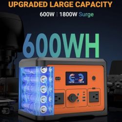 Estación de energía portátil, generador solar de respaldo de batería LiFePO4 de 600 W, 665,6 Wh, con 2 salidas de CA de 600 W (sobretensión de 1800 W)