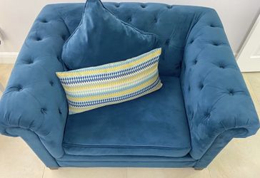 52” Blue Fabric armchair With Cushions . Martha Stewart collection Created For Macy’s Only
