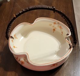 Vintage Ceramic Basket with Wicker Handle
