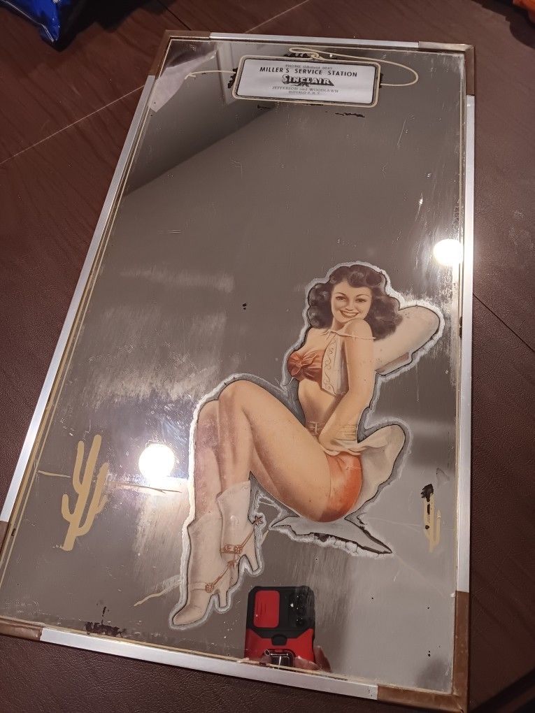 Make Offer Old Sinclair Gas Station Pin Up Girl Mirror