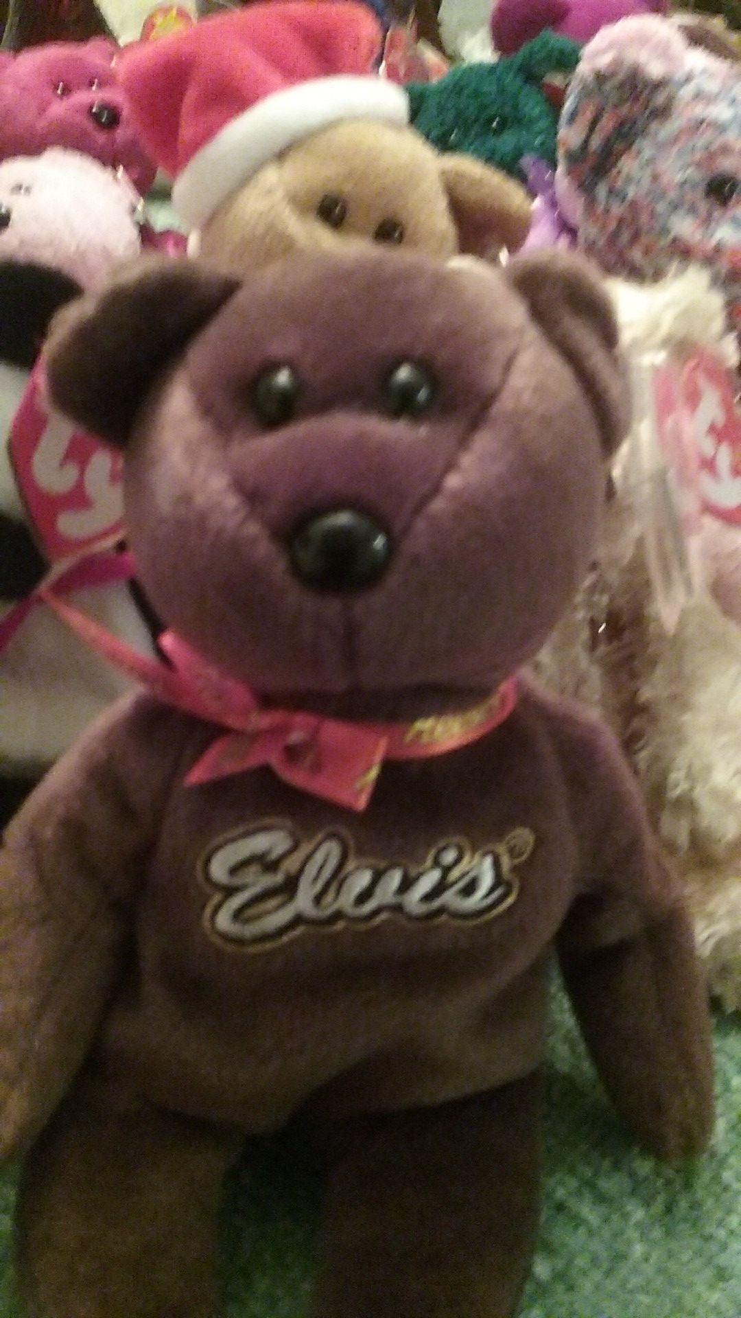 Beanie babies,USA 2002 fifa,fortune a collectable,cracker barrel,romance, ty trade, and a big one I'm sure Elvis bear