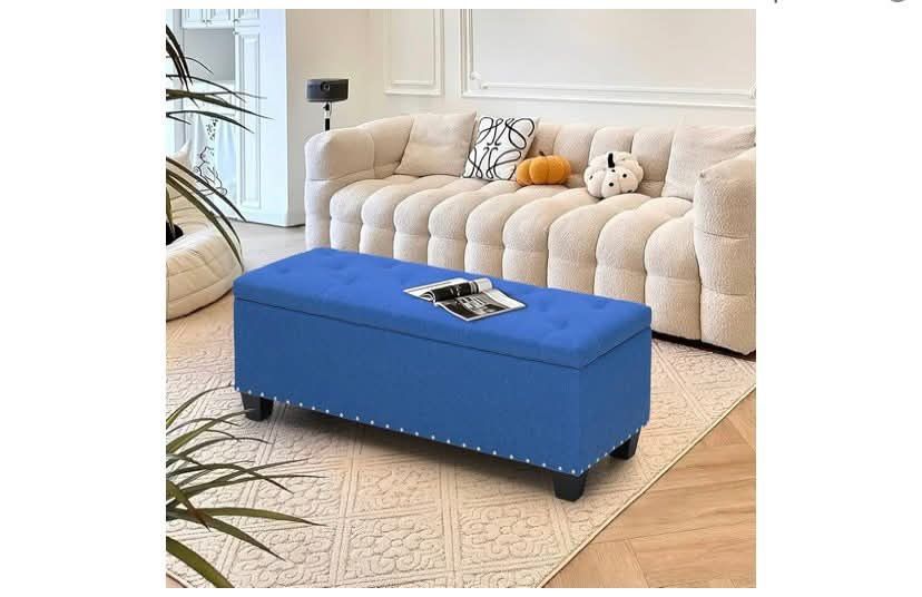 43 Inches Storage Ottoman Bench, Upholstered Tufted End of Bed Storage Bench, Large Ottoman Foot Rest with Legs, Load up to 800 lb, for Living Room, B